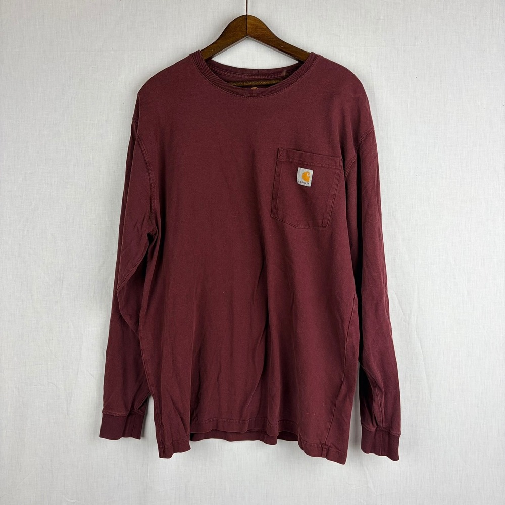 Carhartt Mens K126 PRT Long Sleeve Pocket T-Shirt Burgundy Maroon Original Fit M - Picture 2 of 13